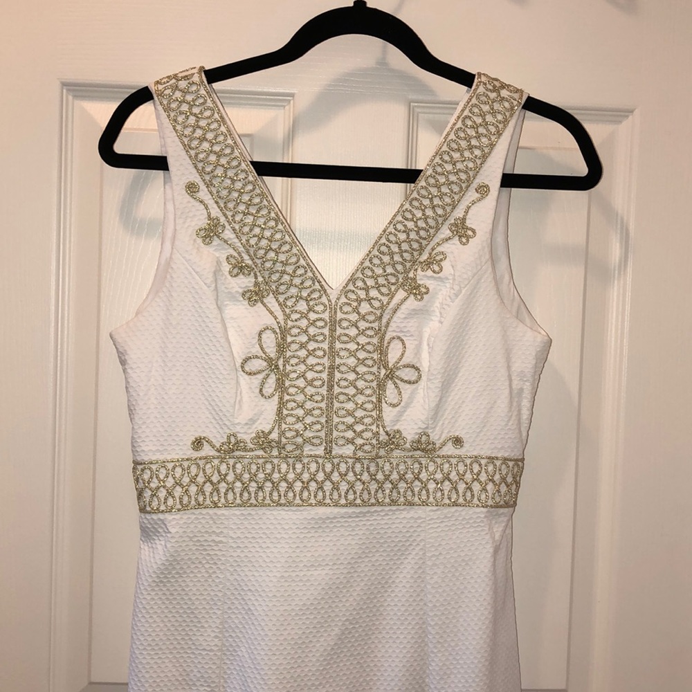 Lilly Pulitzer White & Gold Dress Size 2 - Picture 2 of 6